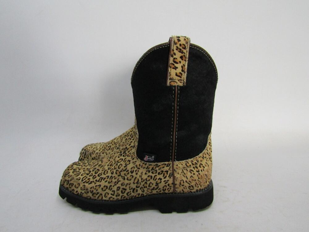 Justin Womens Size 6.5 B Black Leather Pony Hair cheetah Print Cowboy Boots